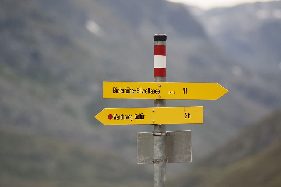 shield, directory, direction, signposts, mountains, silvretta HD wallpaper