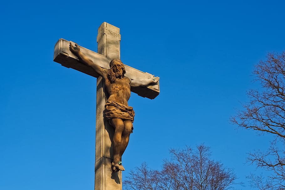 sky, sculpture, statue, religion, spirituality, cross, faith, HD wallpaper