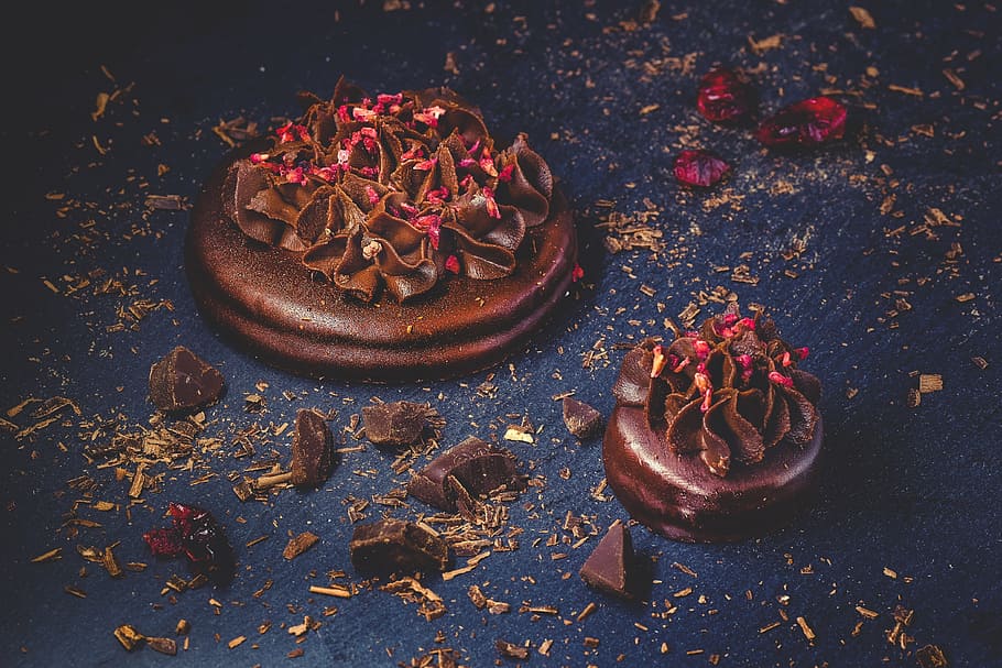 chocolate cookie on blue surface, table, dessert, cake, sweet HD wallpaper