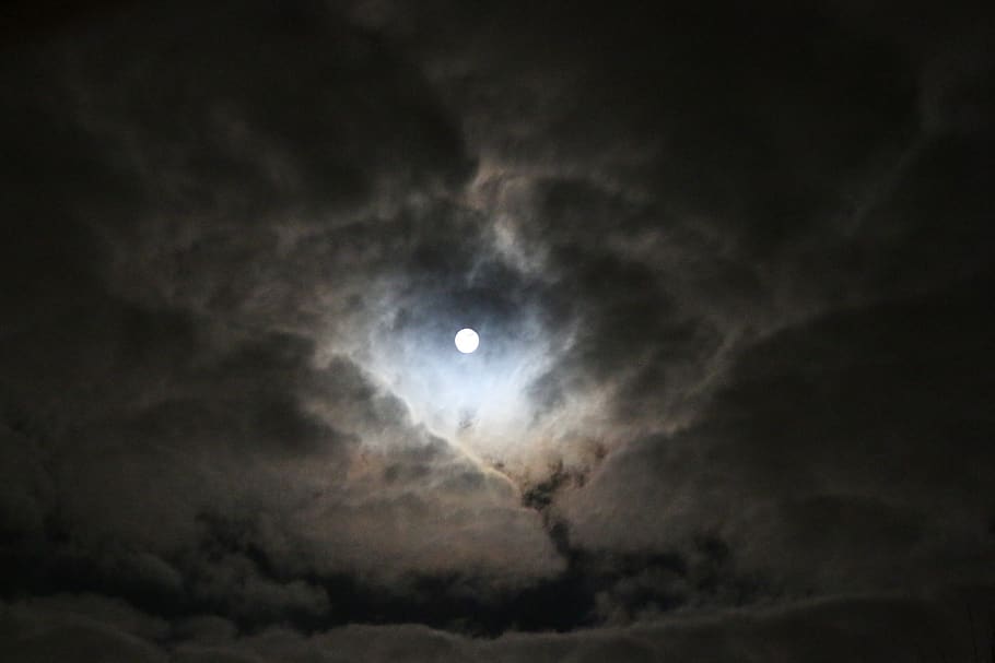 moon, night, clouds, moonlight, dark, full moon, mysterious HD wallpaper