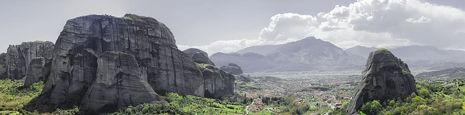 Person Showing Gray Stone Mountain, cliffs, climbing, clouds, HD wallpaper