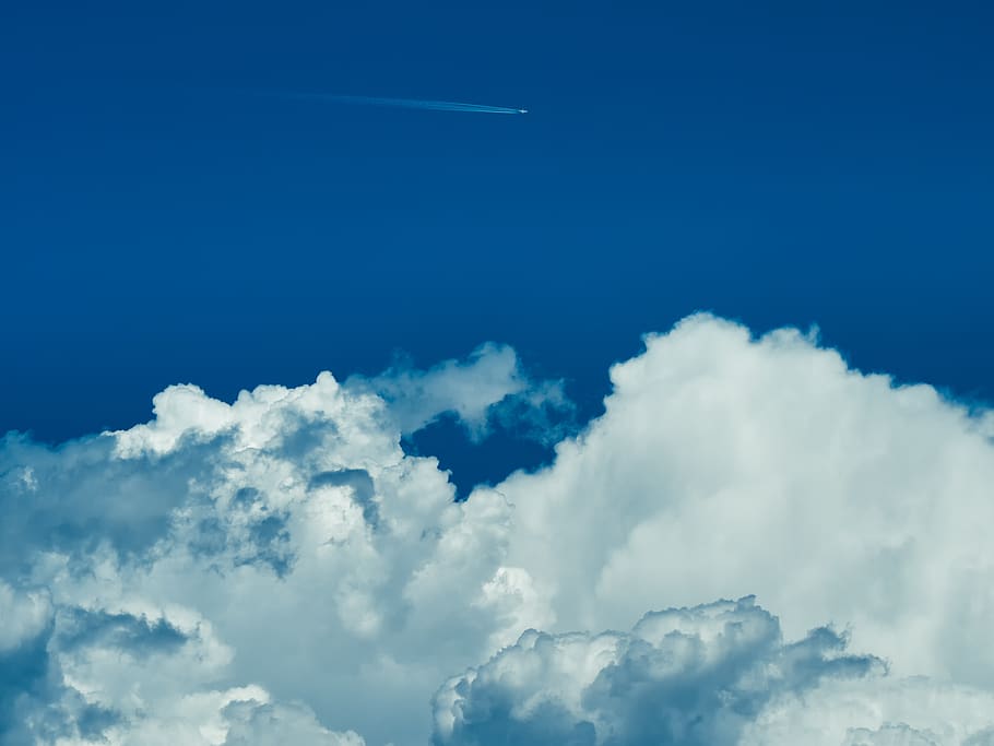 sky, clouds, aeroplane, cloud - sky, beauty in nature, blue HD wallpaper