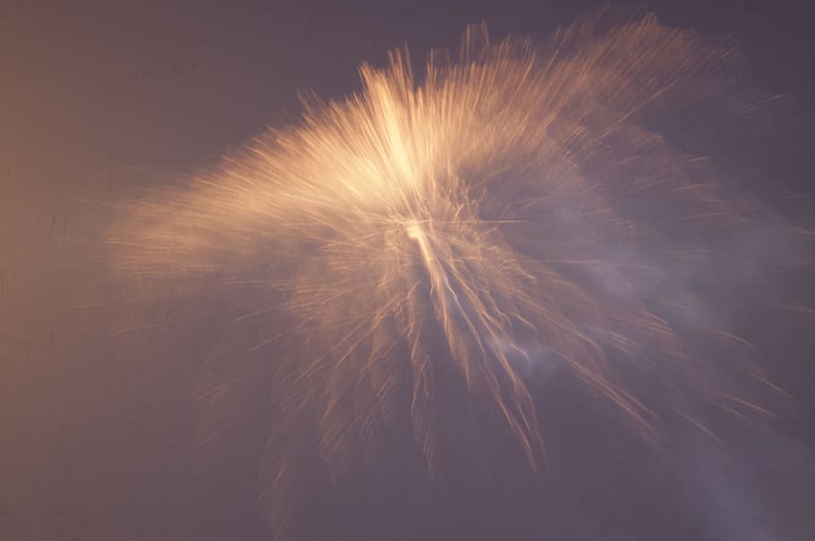 fireworks, orange, dark, blured, sky, motion, no people, blurred motion HD wallpaper