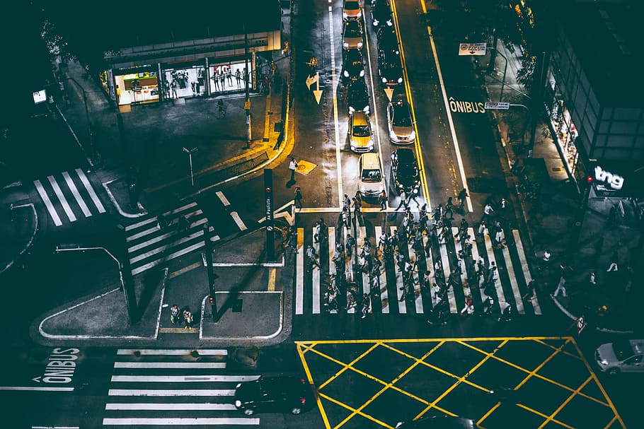 streets, roads, pavement, intersection, crosswalk, people, crowd HD wallpaper