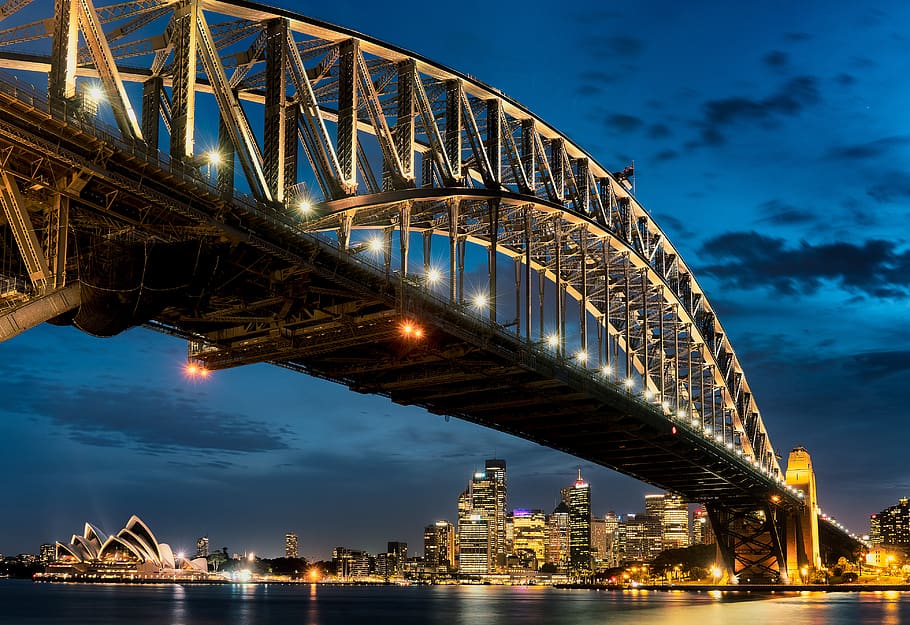 brown lighted bridge during night time, architecture, building HD wallpaper