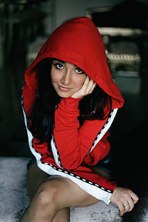 Happy Rich Slim Red-haired Woman in Trendy Grey Sportswear Hoodie, Pants  and Black Shoes Walks, Looking Down Stock Image - Image of lifestyle,  looking: 232444173