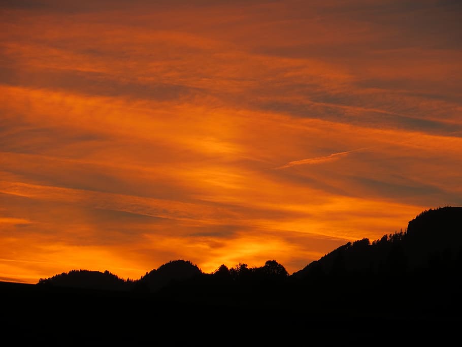 sunset, landscape, nature, cloud, sky, eve, silhouette, orange color HD wallpaper