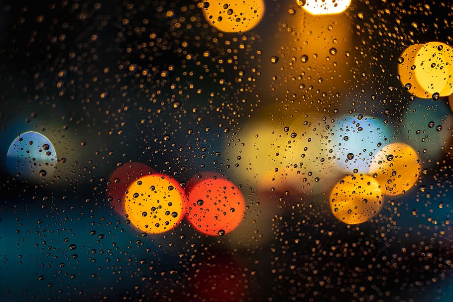 blurred background, close-up, colors, dark, droplets, drops of water, HD wallpaper