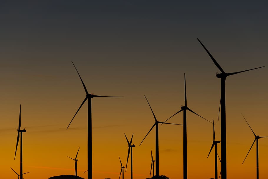 sunset, windräder, wind power, energy, environmental technology HD wallpaper