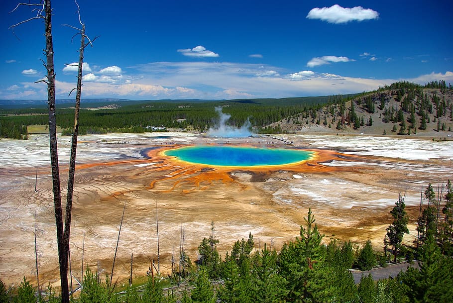 grand prismatic from overlook, thermal, spring, yellowstone, HD wallpaper