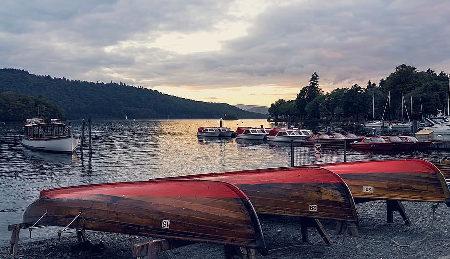 united kingdom, windermere, boats, mountains, trees, uk, lake, HD wallpaper