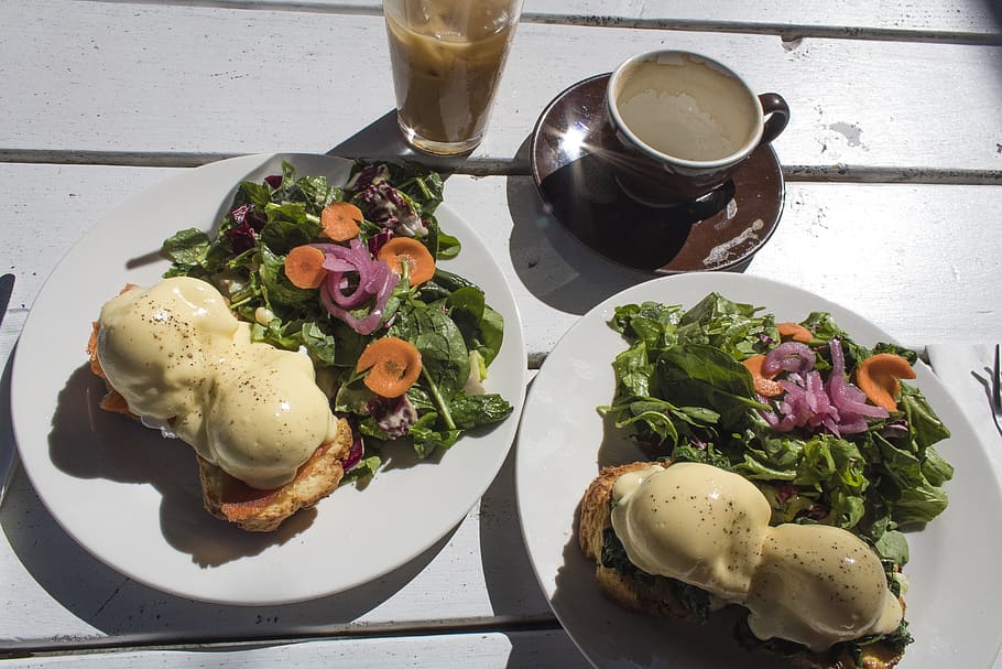 eggs, benedict, healthy, food, brunch, breakfast, yellow, yolk HD wallpaper