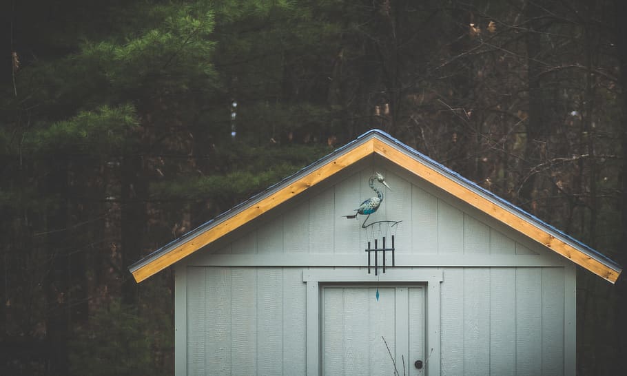shed, windchime, forest, winter, tree, plant, architecture HD wallpaper