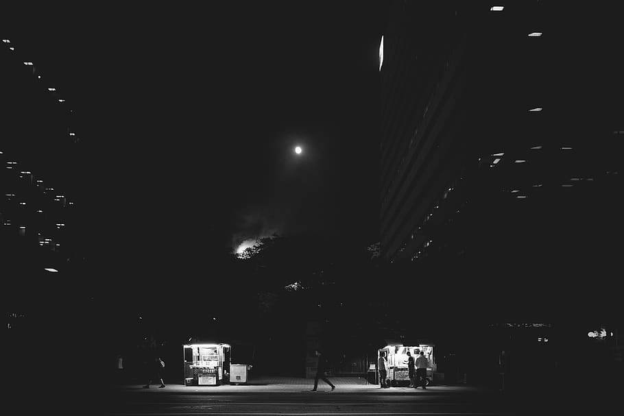 black and white, moon, light, night, illuminated, transportation HD wallpaper