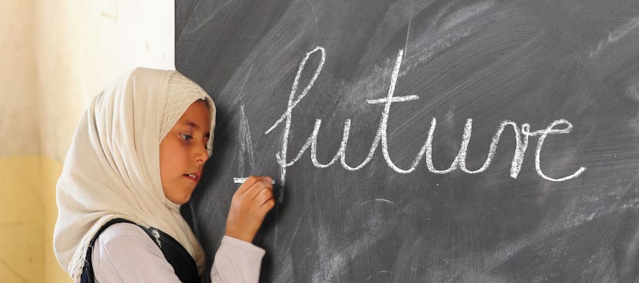 board, forward, girl, student, school, write, chalk, blackboard HD wallpaper