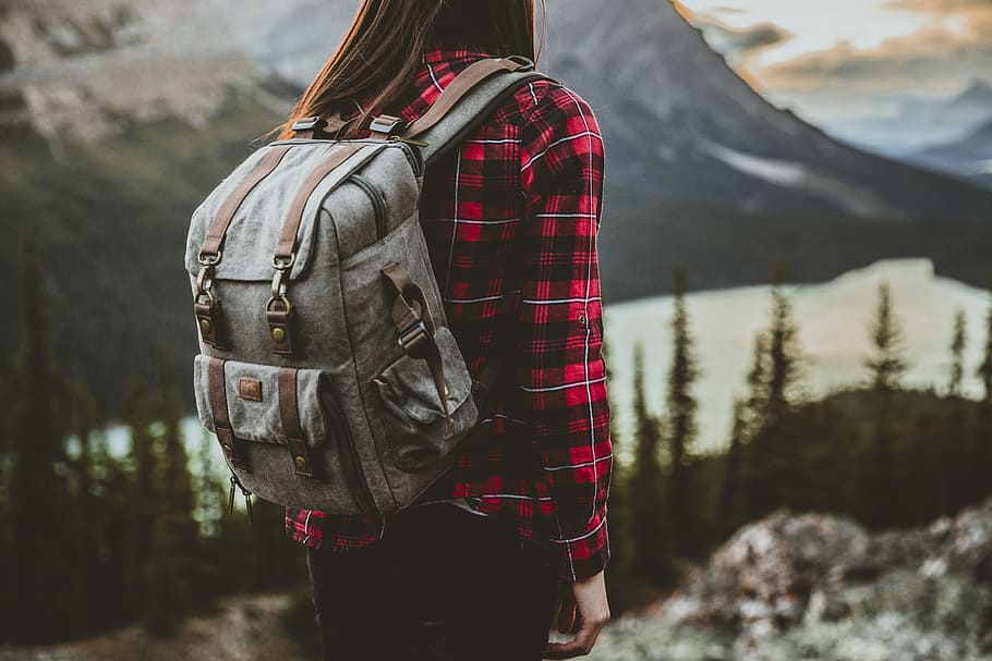 girl, brunette, backpack, backpacking, traveler, travelling HD wallpaper