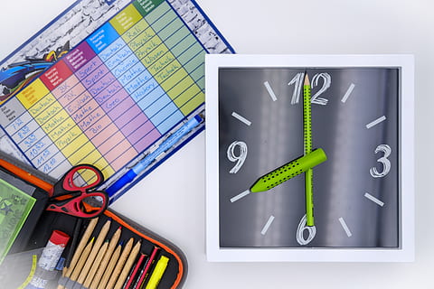 time, clock, pointer, clock face, timetable, pencil cases, writing utensils HD wallpaper