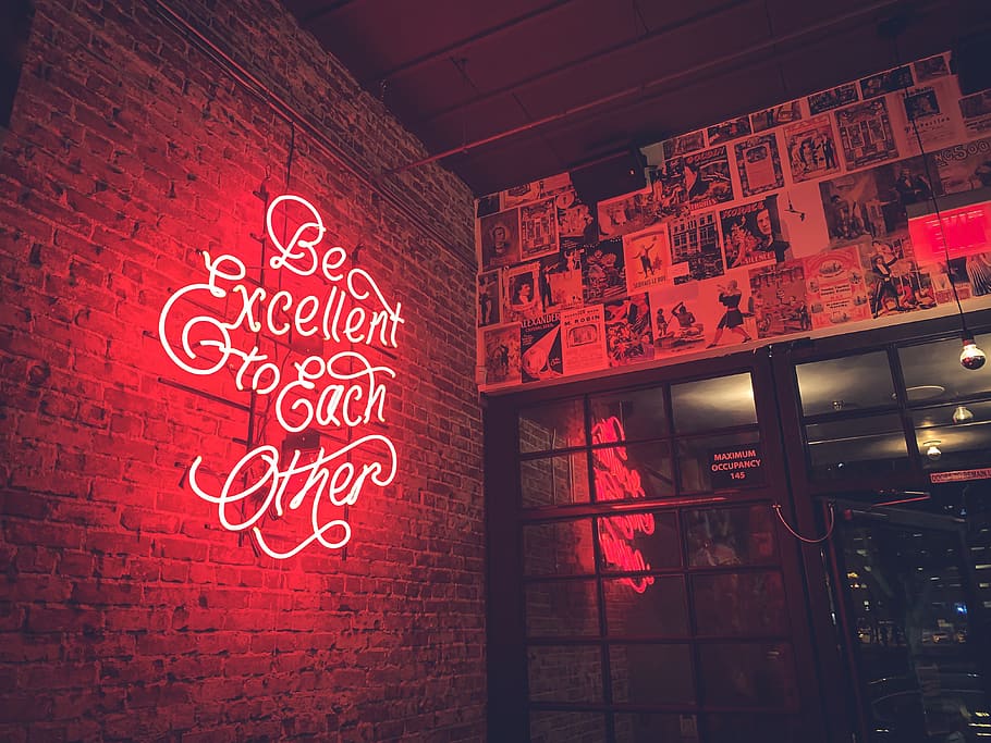 red LED signage, text, communication, illuminated, western script HD wallpaper