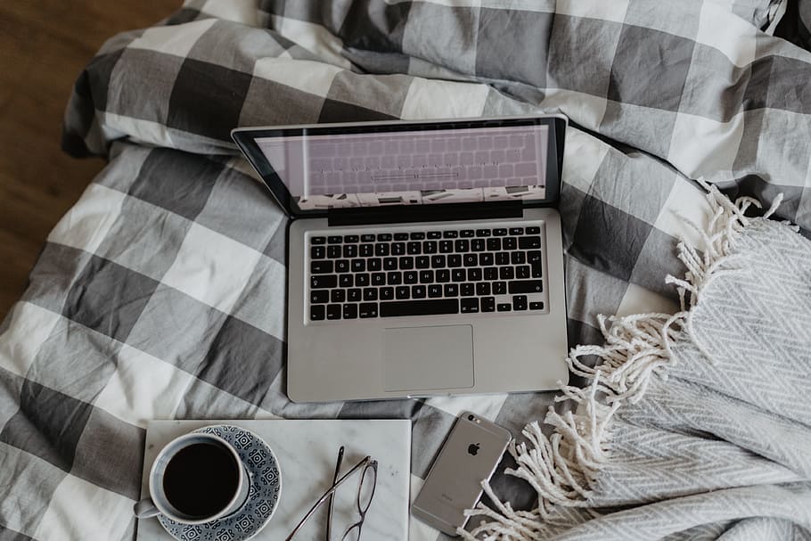 Everything you need to work from your bed, workspace, computer HD wallpaper