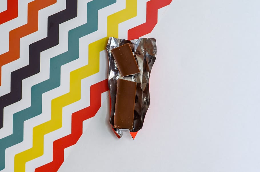 Brown Chocolate Bar on Multicolored Surface, art, candy, colorful HD wallpaper