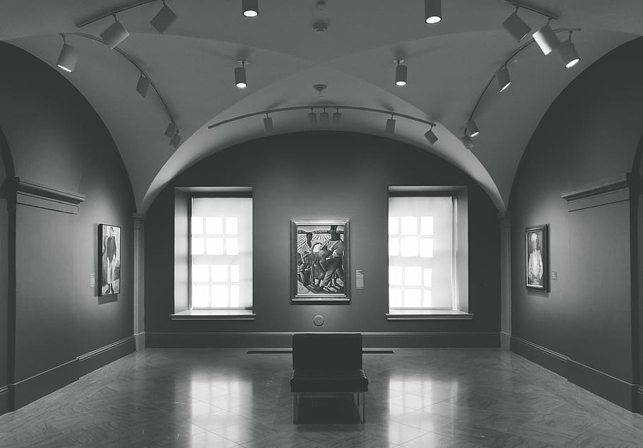Greyscale Photo Of Gallery Photo, architecture, black and white HD wallpaper