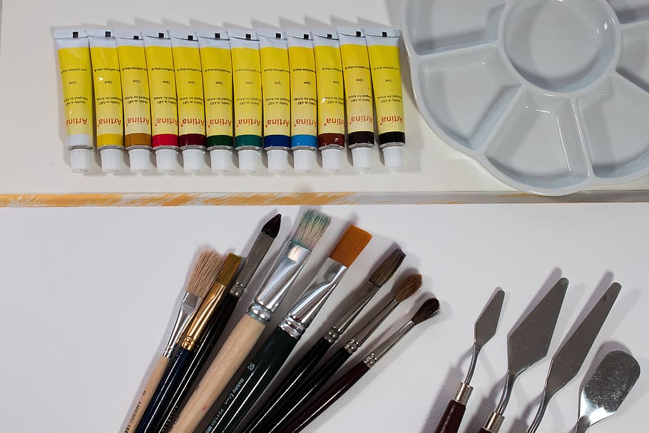 paint, atelier, painter, hobby, brush, color, acrylic paints HD wallpaper