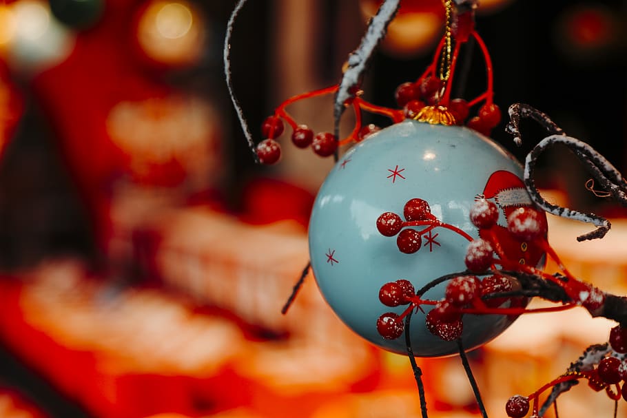 blue bauble, sphere, ornament, accessories, bead, accessory, warm colours HD wallpaper