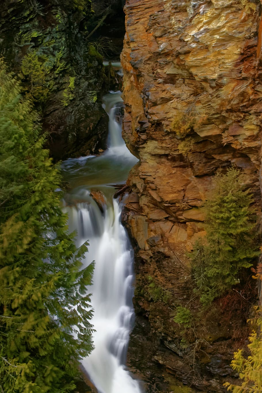waterfalls beside rock formation, outdoors, nature, river, bird HD wallpaper