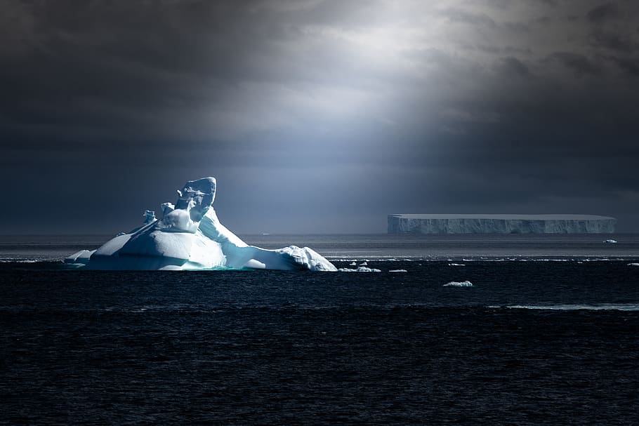 iceberg on water, sky, sea, cloud - sky, no people, nature, beauty in nature HD wallpaper