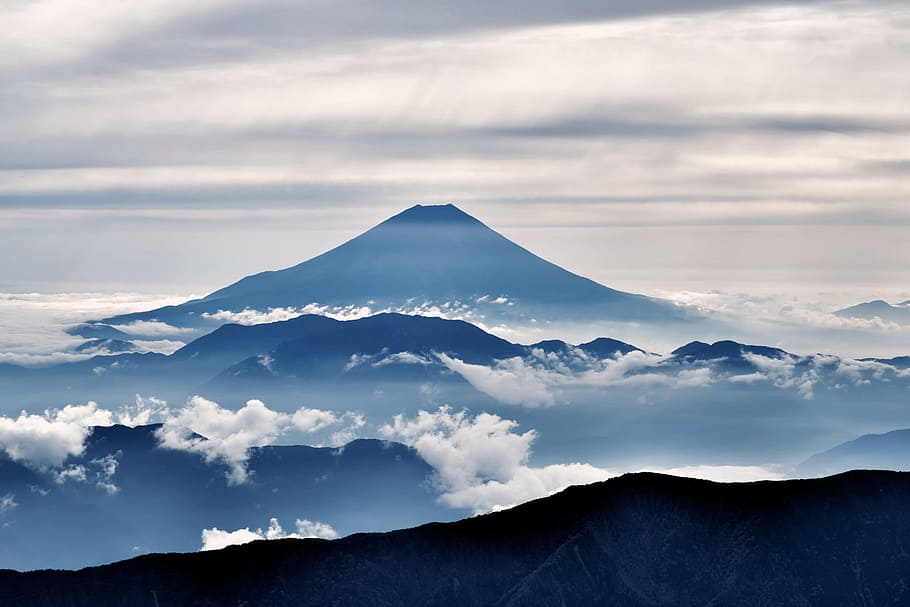 range, fuji, mountain, mountainous, peak, high, height, nature HD wallpaper