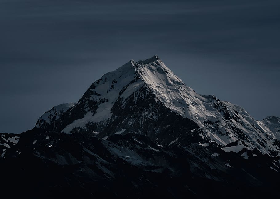 snow covered mountain during nighttime, sky, snowcapped mountain HD wallpaper