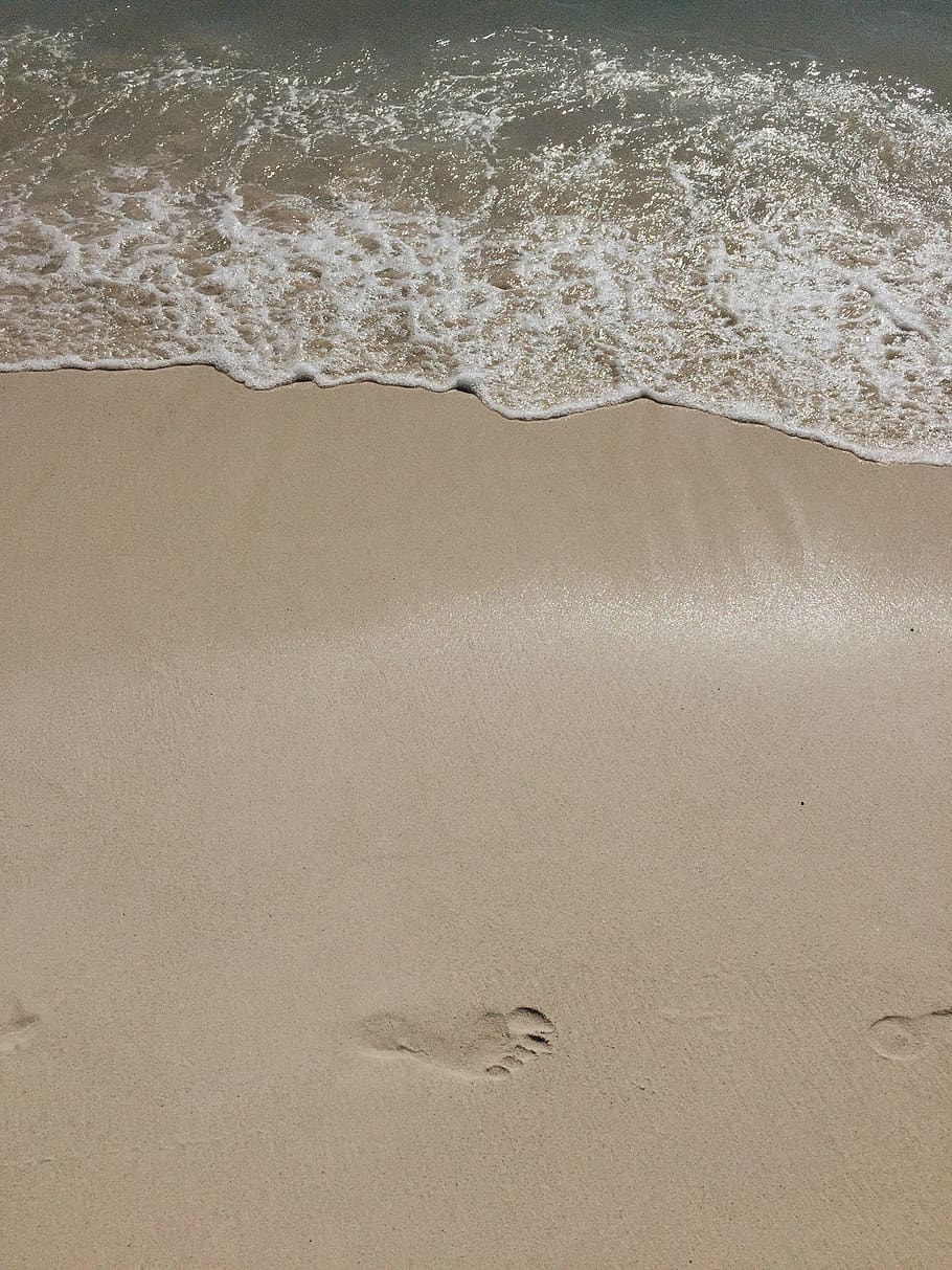 Footprints on Sand, beach, coast, ocean, saltwater, sandy, sea HD wallpaper