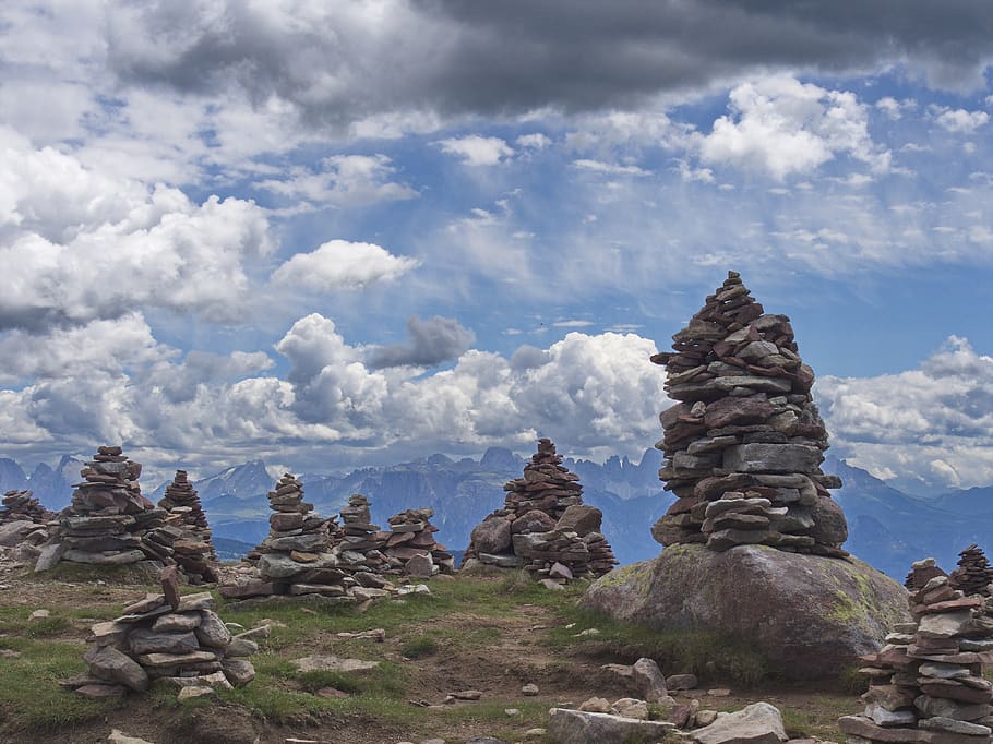 italy, sarentino, cloud - sky, rock, solid, stack, rock - object HD wallpaper