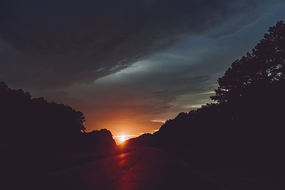 road, cloud, sunset, sundown, dusk, evening, golden hour, sunlight HD wallpaper