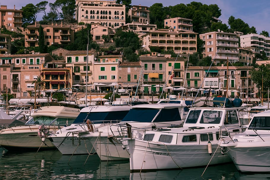 sóller, port, de, mallorca, sea, coast, spain, boats, travel HD wallpaper