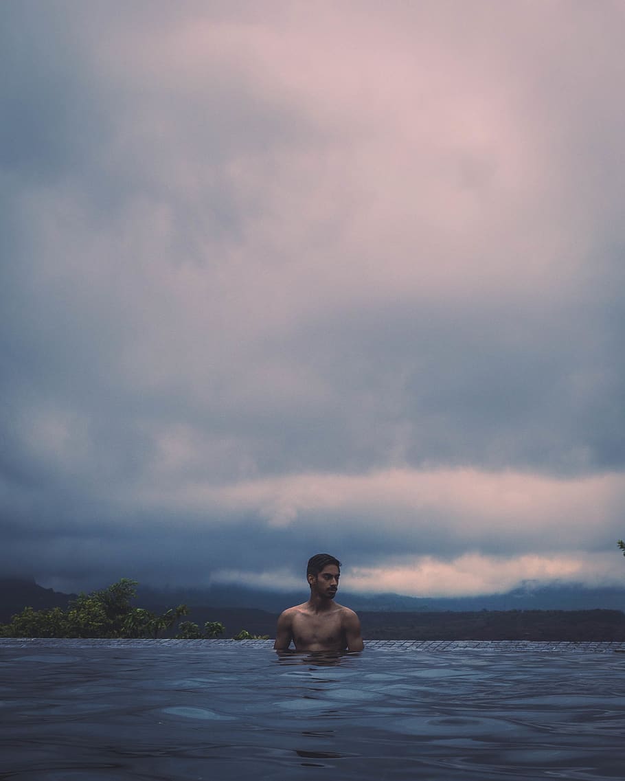 pool, swim, clouds, mountains, serene, swimming, india, water HD wallpaper