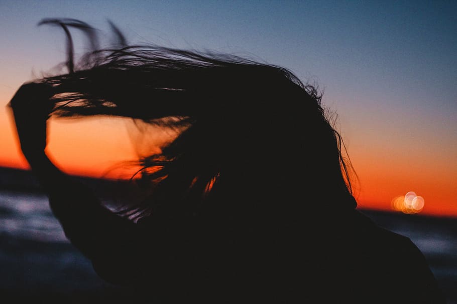 HD wallpaper: people, woman, hair, shadow, silhouette, sunset, beach ...