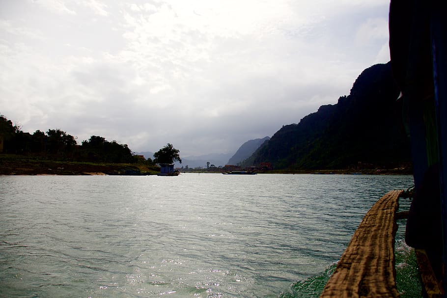 vietnam, vinh, boat, river, cave, southeastasia, water, sky, HD wallpaper