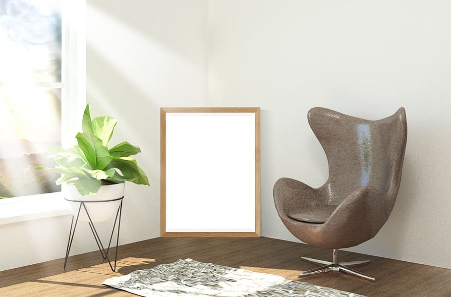 poster, frame, interior, chair, plant, window, carpet, indoors HD wallpaper