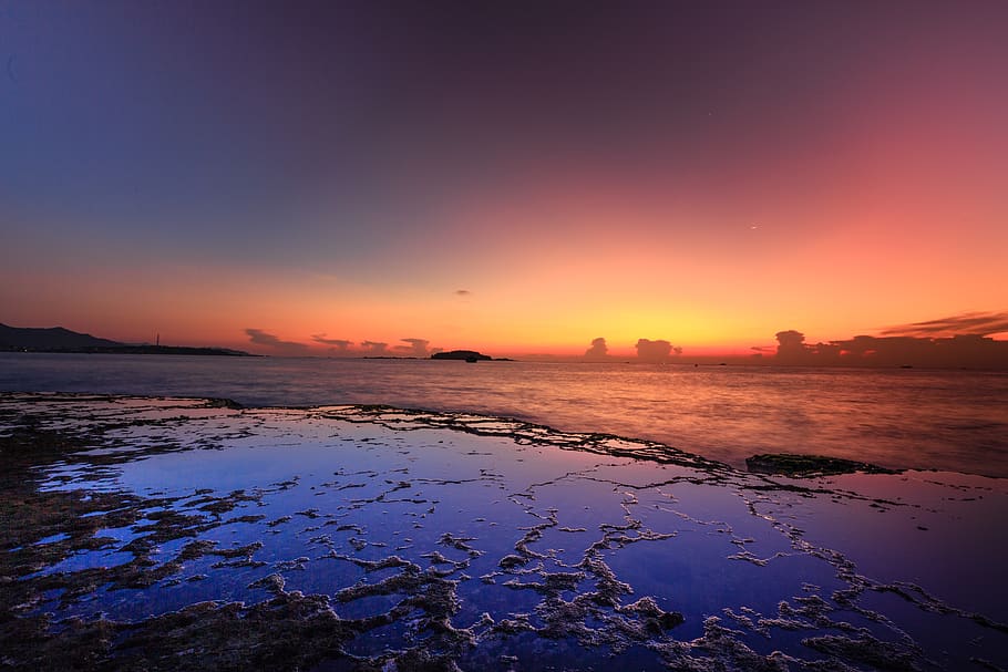 Puddle during Golden Hour, beach, clouds, dawn, dusk, evening HD wallpaper