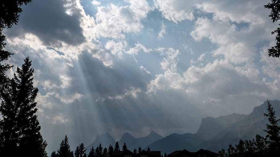 canada, canmore, clouds, wildfires, smoke, sun, landscape, trees HD wallpaper