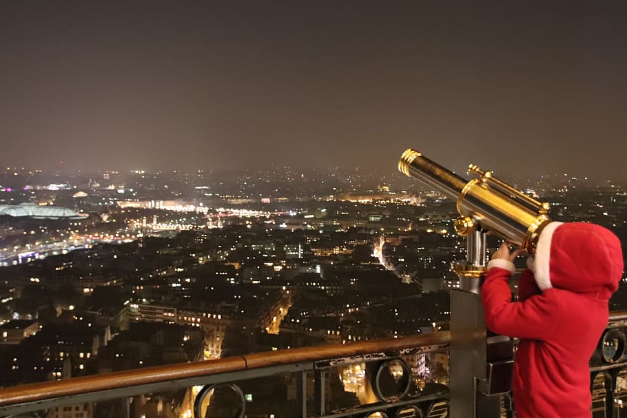 paris, eiffel tower, child, night, magic, monoculars, building exterior HD wallpaper