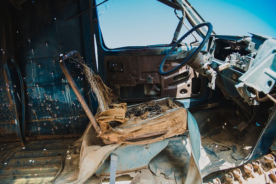 wrecked vehicle interior, machine, broken, restore, identify, HD wallpaper