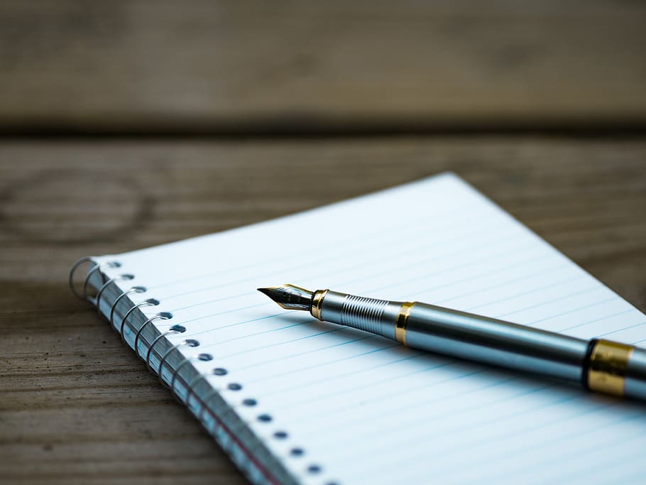 fountain pen, note, notebook, page, paper, spiral notebook HD wallpaper