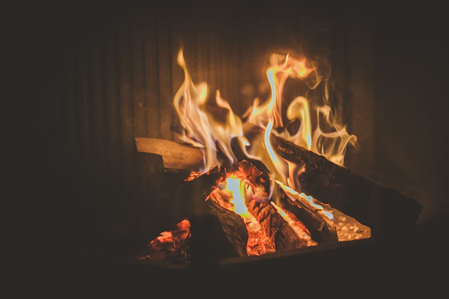 brown fireplace, burning, fire - natural phenomenon, flame, heat - temperature HD wallpaper