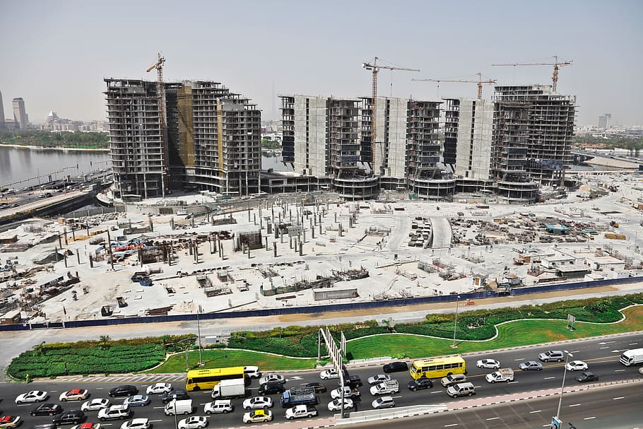 View Of Under Construction Building Site In Dubai, Architecture, HD wallpaper
