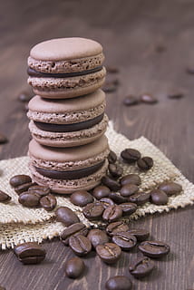 coffee, coffee beans, macaron, brown, dessert, cocoa, chocolate HD wallpaper