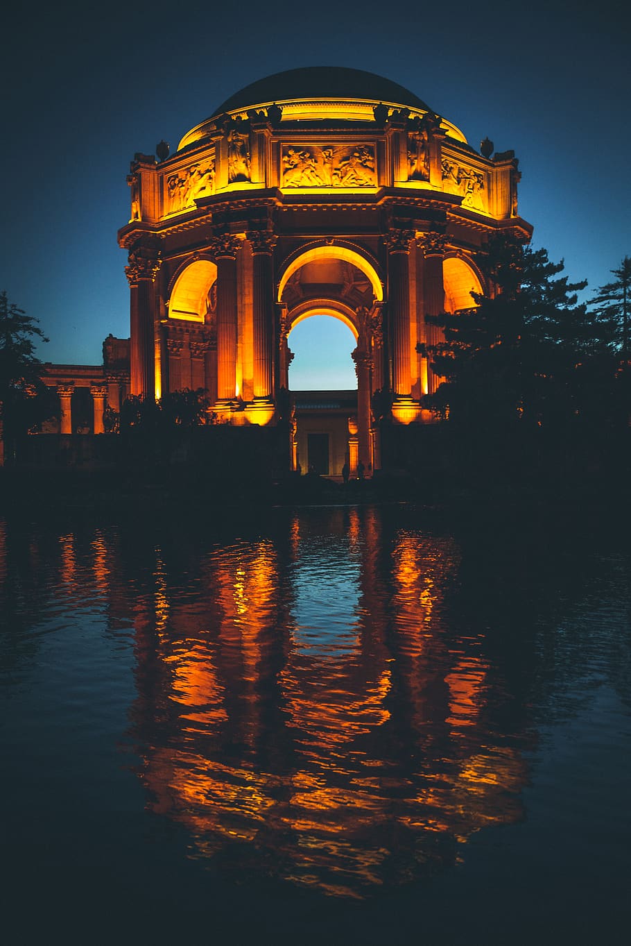 concrete arch with yellow light at night, architecture, built structure HD wallpaper