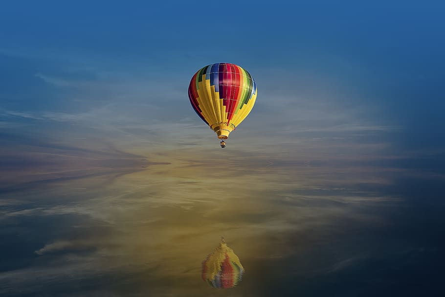 manipulation, balloon, hot air balloon, reflection, landscape