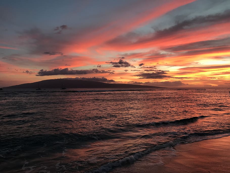 united states, lahaina, 811 front st, sunset, water, sea, sky, HD wallpaper